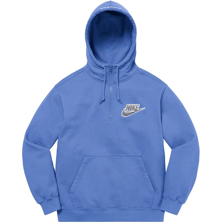 Details on Supreme Nike Half Zip Hooded Sweatshirt Blue from spring summer
                                                    2021 (Price is $148)
