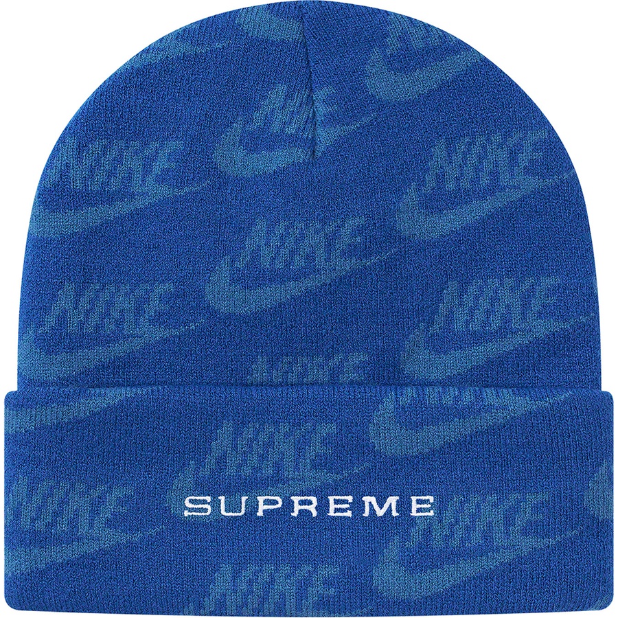 Details on Supreme Nike Jacquard Logos Beanie Blue from spring summer
                                                    2021 (Price is $38)