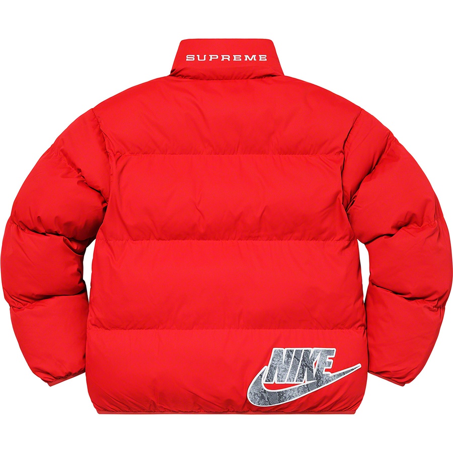Details on Supreme Nike Reversible Puffy Jacket Red from spring summer
                                                    2021 (Price is $258)