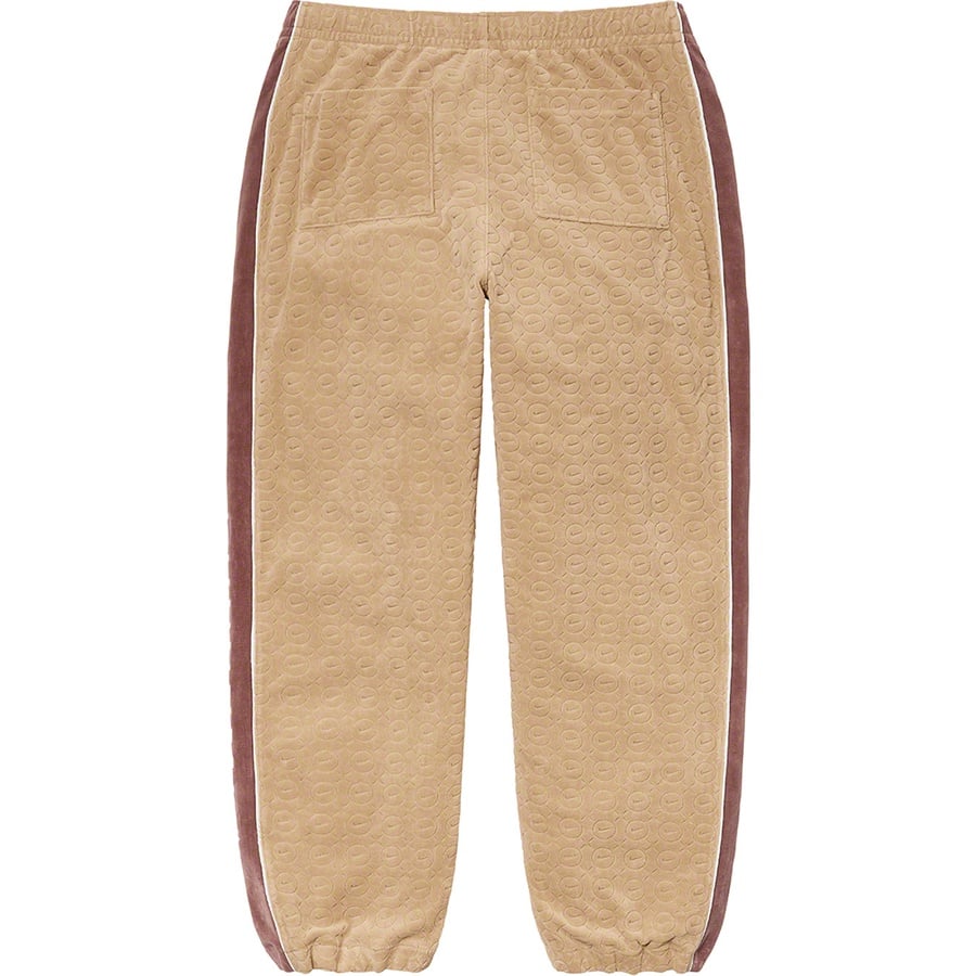 Details on Supreme Nike Velour Track Pant Tan from spring summer
                                                    2021 (Price is $138)