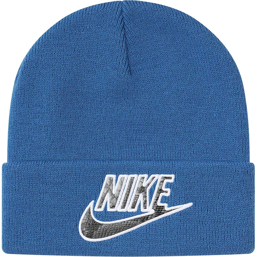 Details on Supreme Nike Snakeskin Beanie Blue from spring summer
                                                    2021 (Price is $38)