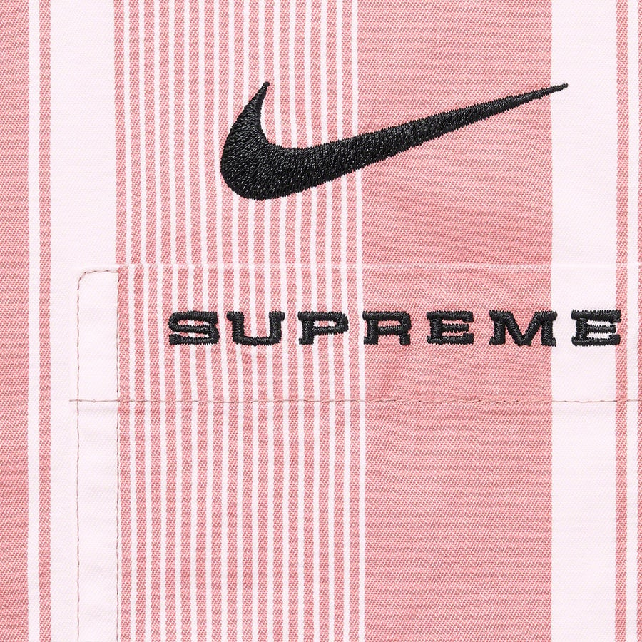 Details on Supreme Nike Cotton Twill Shirt Pink Stripe from spring summer
                                                    2021 (Price is $128)