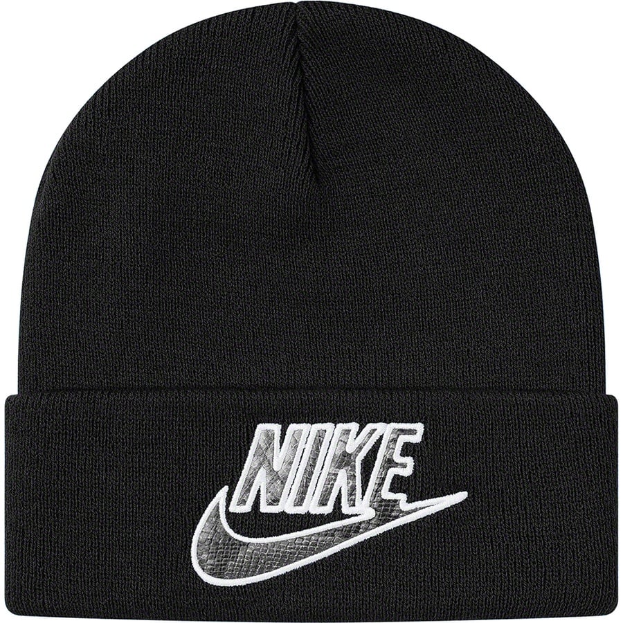Details on Supreme Nike Snakeskin Beanie Black from spring summer
                                                    2021 (Price is $38)
