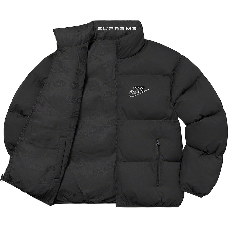 Details on Supreme Nike Reversible Puffy Jacket Black from spring summer
                                                    2021 (Price is $258)
