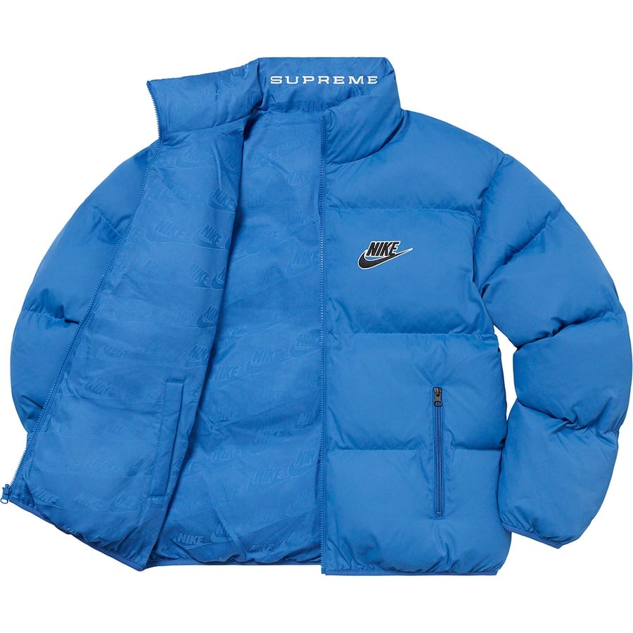 Details on Supreme Nike Reversible Puffy Jacket Blue from spring summer
                                                    2021 (Price is $258)