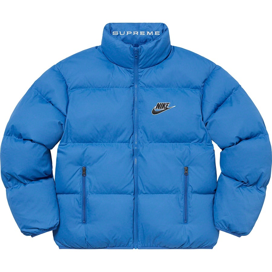 Details on Supreme Nike Reversible Puffy Jacket Blue from spring summer
                                                    2021 (Price is $258)