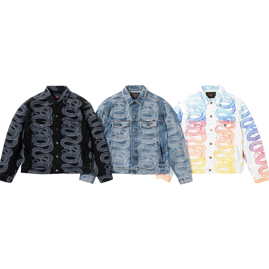 Details on Supreme HYSTERIC GLAMOUR Snake Denim Trucker Jacket from spring summer
                                            2021 (Price is $248)
