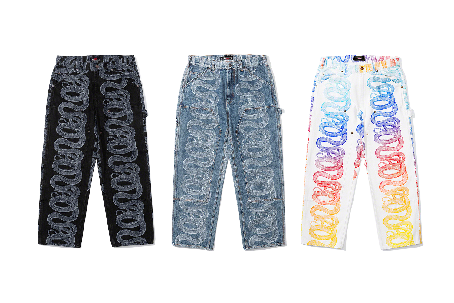HYSTERIC GLAMOUR Snake Double Knee Denim Painter Pant - spring summer