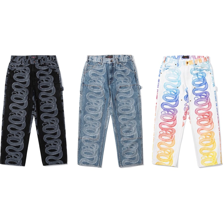 Details on Supreme HYSTERIC GLAMOUR Snake Double Knee Denim Painter Pant from spring summer
                                            2021 (Price is $188)