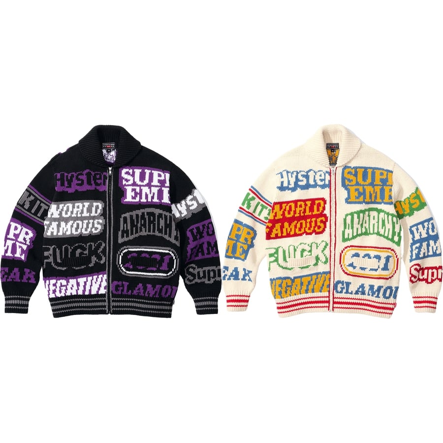 Supreme Supreme HYSTERIC GLAMOUR Logos Zip Up Sweater released during spring summer 21 season