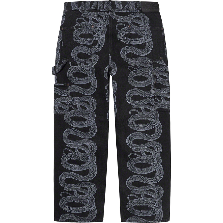 Details on Supreme HYSTERIC GLAMOUR Snake Double Knee Denim Painter Pant Black from spring summer
                                                    2021 (Price is $188)