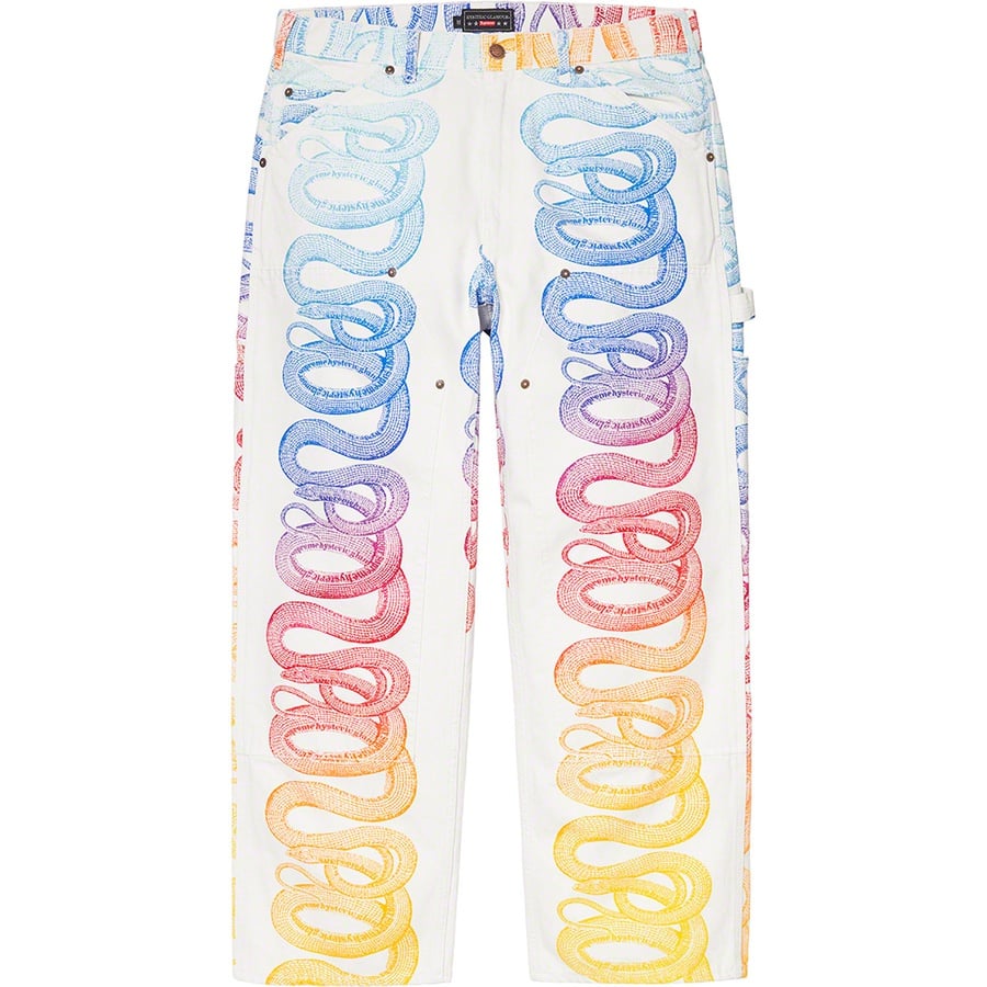 Details on Supreme HYSTERIC GLAMOUR Snake Double Knee Denim Painter Pant White from spring summer
                                                    2021 (Price is $188)