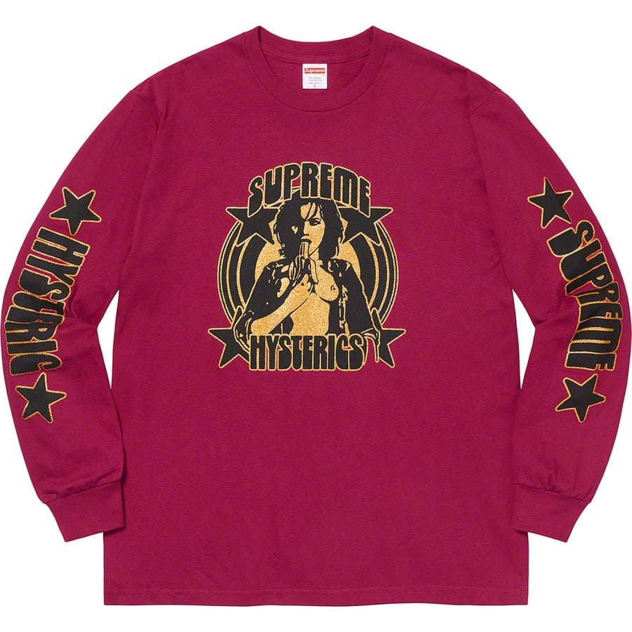 Details on Supreme HYSTERIC GLAMOUR L S Tee Dark Magenta from spring summer 2021 (Price is $58)