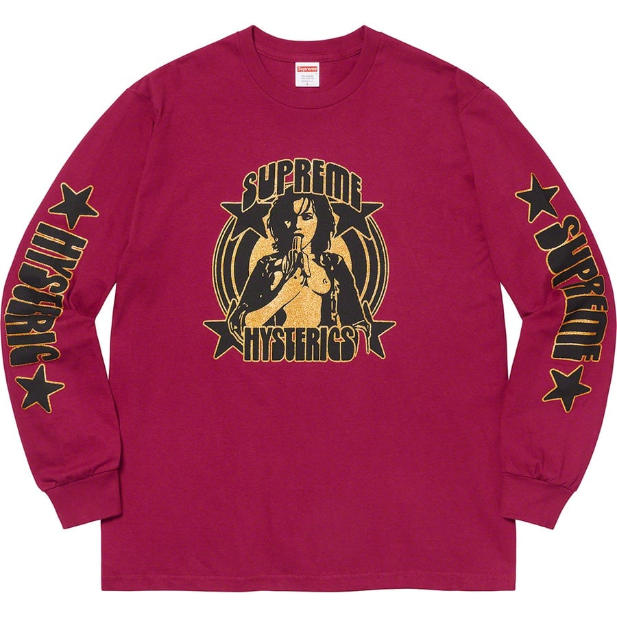 Details on Supreme HYSTERIC GLAMOUR L S Tee Dark Magenta from spring summer
                                                    2021 (Price is $58)