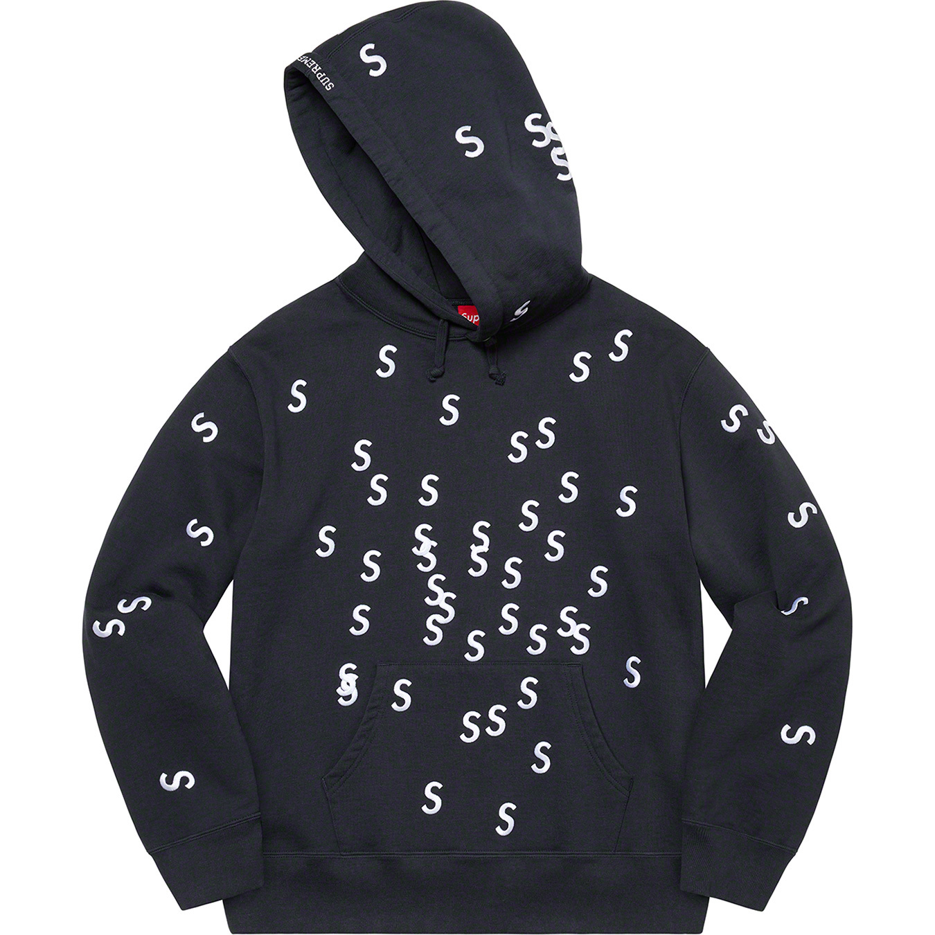 Supreme Pullover Hoodie Black Sleeve Splicing Red Embroidery Sweatshirt # supreme #hoodie