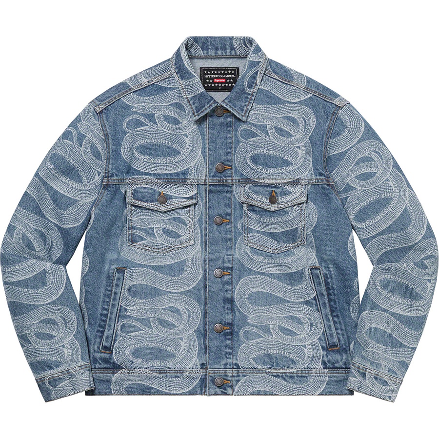 Details on Supreme HYSTERIC GLAMOUR Snake Denim Trucker Jacket Blue from spring summer
                                                    2021 (Price is $248)