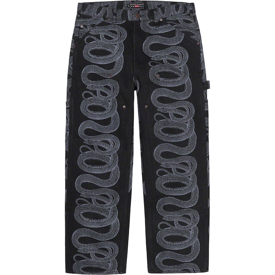 Details on Supreme HYSTERIC GLAMOUR Snake Double Knee Denim Painter Pant Black from spring summer
                                                    2021 (Price is $188)