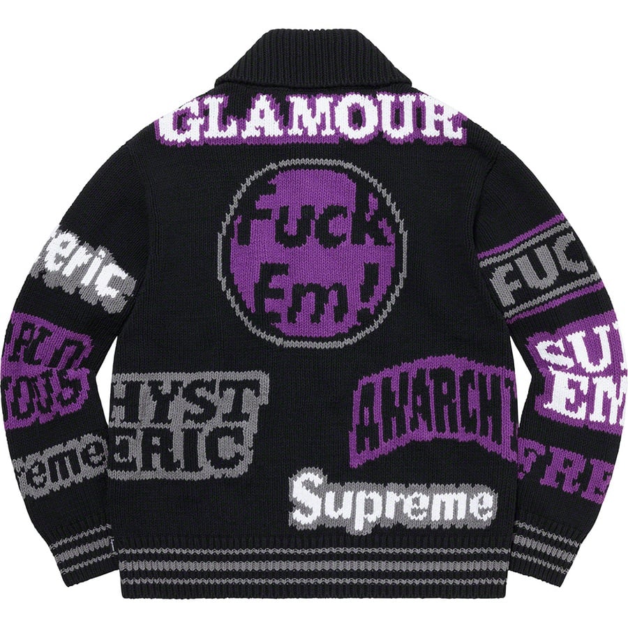 Details on Supreme HYSTERIC GLAMOUR Logos Zip Up Sweater Black from spring summer
                                                    2021 (Price is $368)
