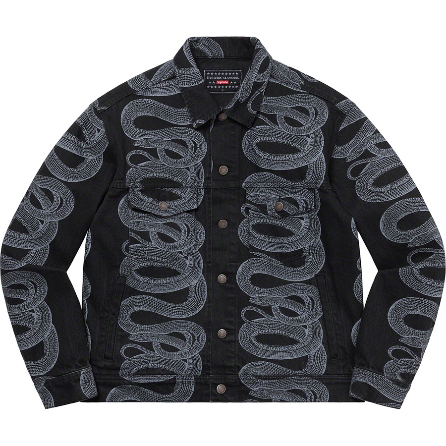 Details on Supreme HYSTERIC GLAMOUR Snake Denim Trucker Jacket Black from spring summer
                                                    2021 (Price is $248)