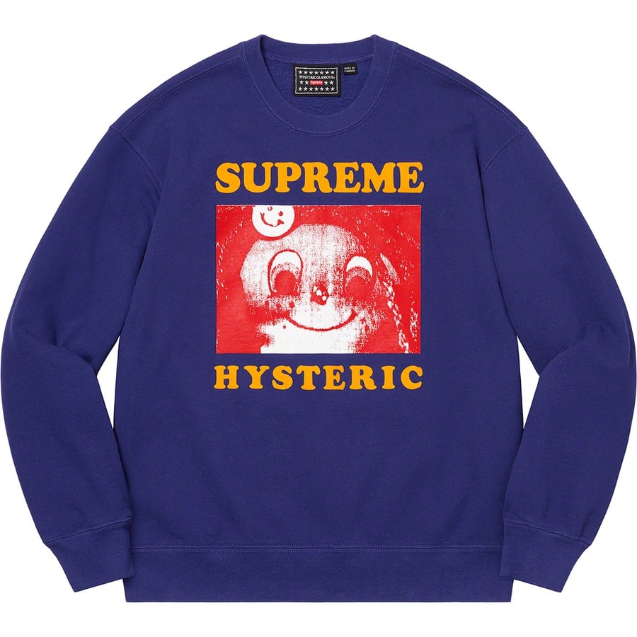 Details on Supreme HYSTERIC GLAMOUR Crewneck Dark Royal from spring summer
                                                    2021 (Price is $158)