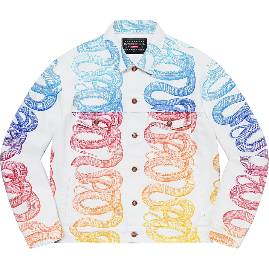 Details on Supreme HYSTERIC GLAMOUR Snake Denim Trucker Jacket White from spring summer
                                                    2021 (Price is $248)