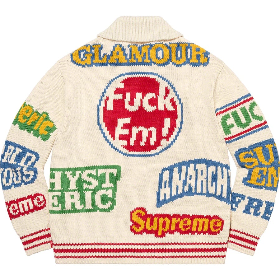 Details on Supreme HYSTERIC GLAMOUR Logos Zip Up Sweater Natural from spring summer
                                                    2021 (Price is $368)