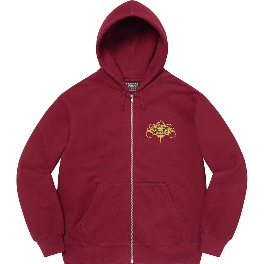 Details on Supreme HYSTERIC GLAMOUR Zip Up Hooded Sweatshirt Cardinal from spring summer
                                                    2021 (Price is $178)