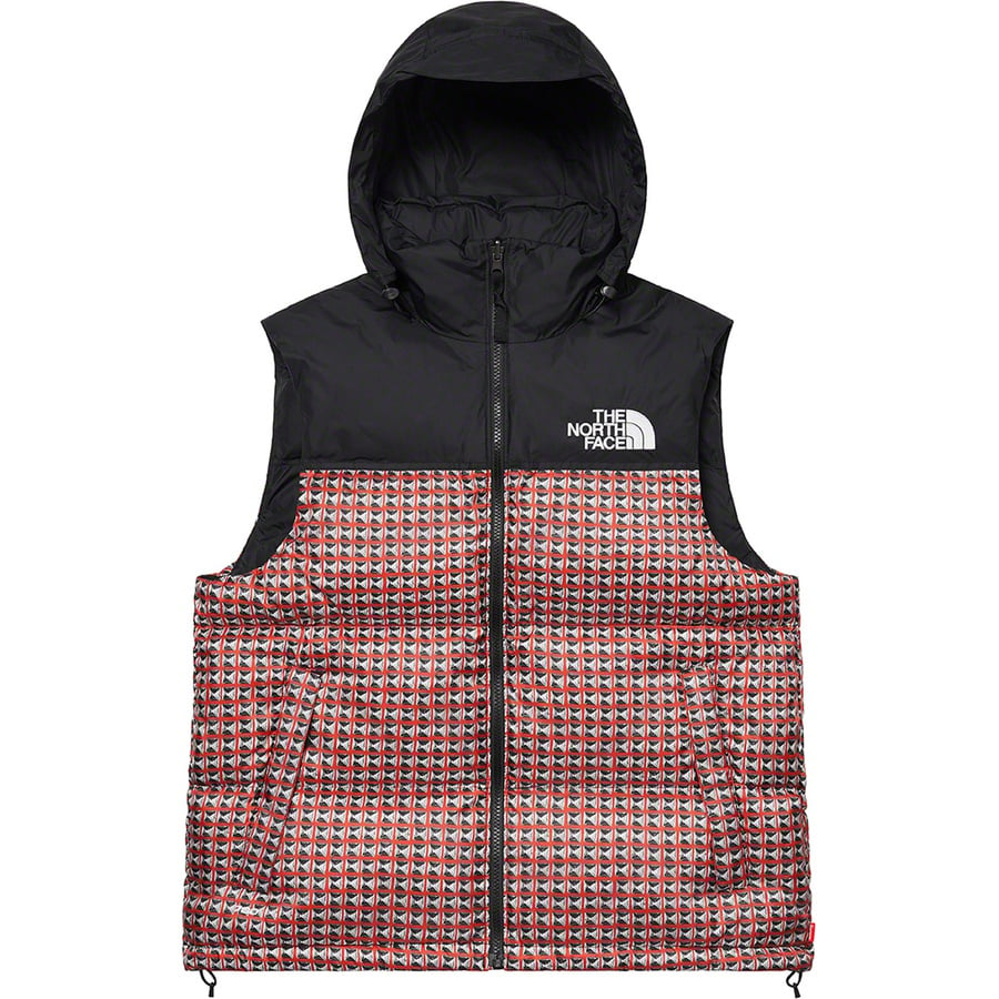 Details on Supreme The North Face Studded Nuptse Vest Red from spring summer
                                                    2021 (Price is $248)