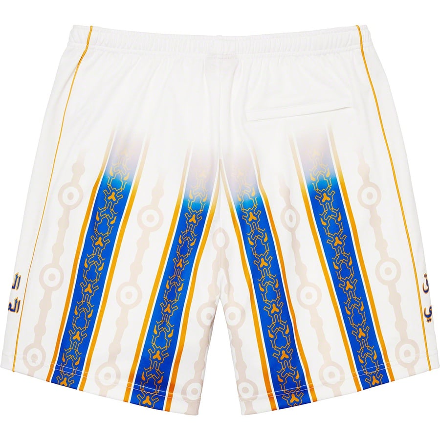 Details on Arabic Logo Soccer Short White from spring summer
                                                    2021 (Price is $98)