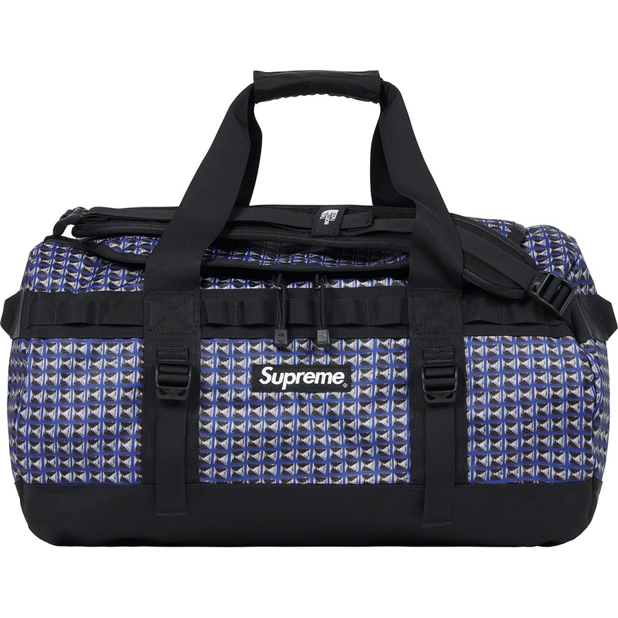 Details on Supreme The North Face Studded Small Base Camp Duffle Bag Royal from spring summer
                                                    2021 (Price is $168)