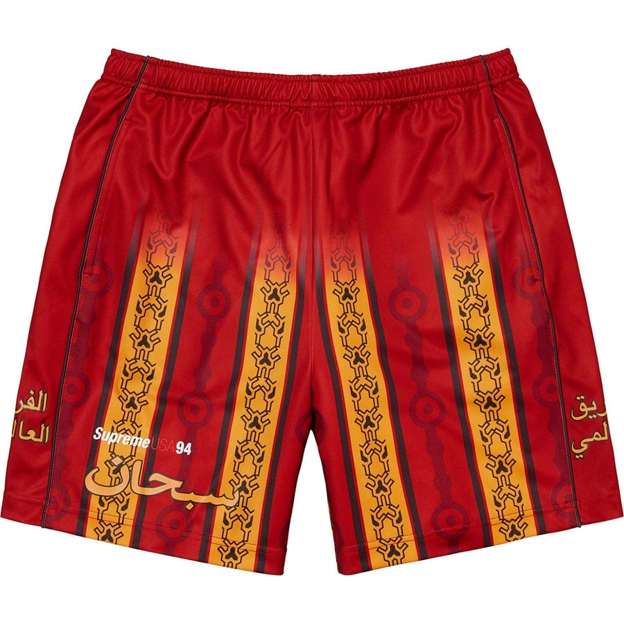 Details on Arabic Logo Soccer Short Red from spring summer
                                                    2021 (Price is $98)