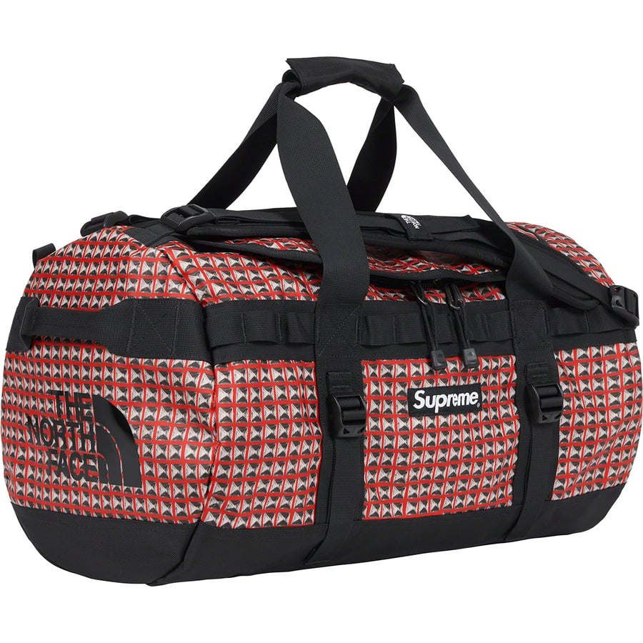 Details on Supreme The North Face Studded Small Base Camp Duffle Bag Red from spring summer
                                                    2021 (Price is $168)