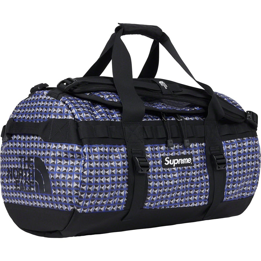 Details on Supreme The North Face Studded Small Base Camp Duffle Bag Royal from spring summer
                                                    2021 (Price is $168)