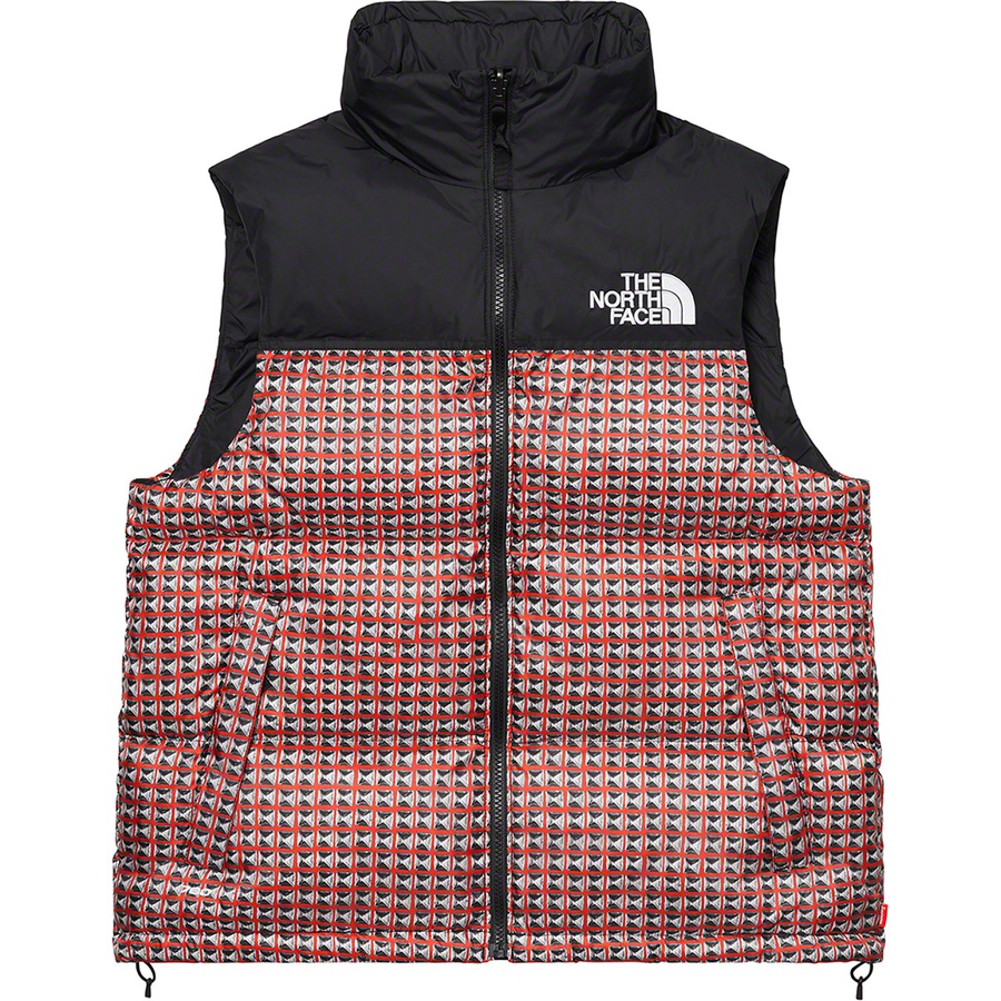 Details on Supreme The North Face Studded Nuptse Vest Red from spring summer
                                                    2021 (Price is $248)