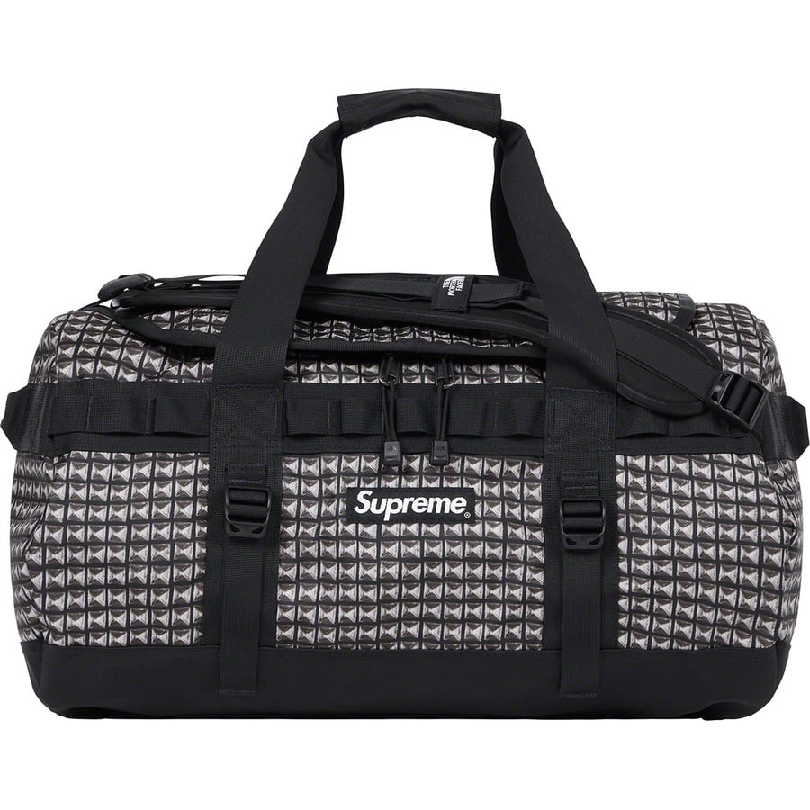 Details on Supreme The North Face Studded Small Base Camp Duffle Bag Black from spring summer
                                                    2021 (Price is $168)