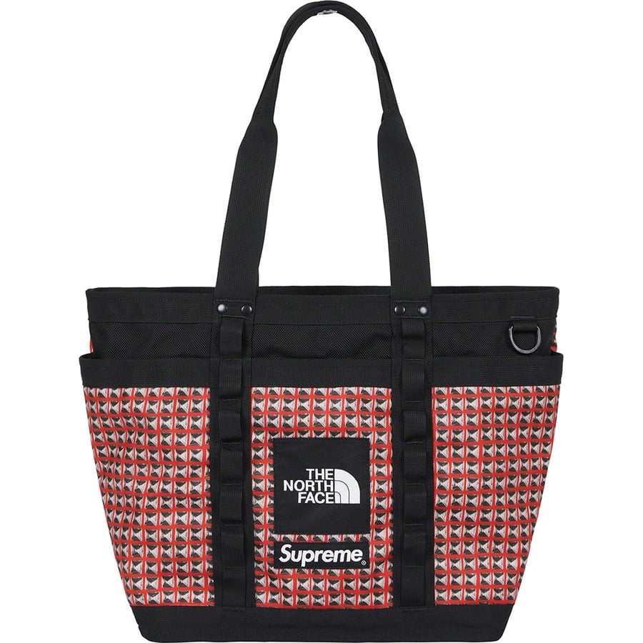 Details on Supreme The North Face Studded Explore Utility Tote Red from spring summer
                                                    2021 (Price is $138)