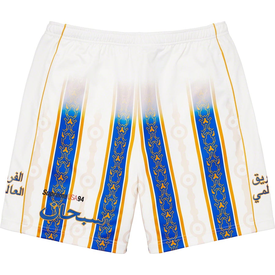 Details on Arabic Logo Soccer Short White from spring summer
                                                    2021 (Price is $98)