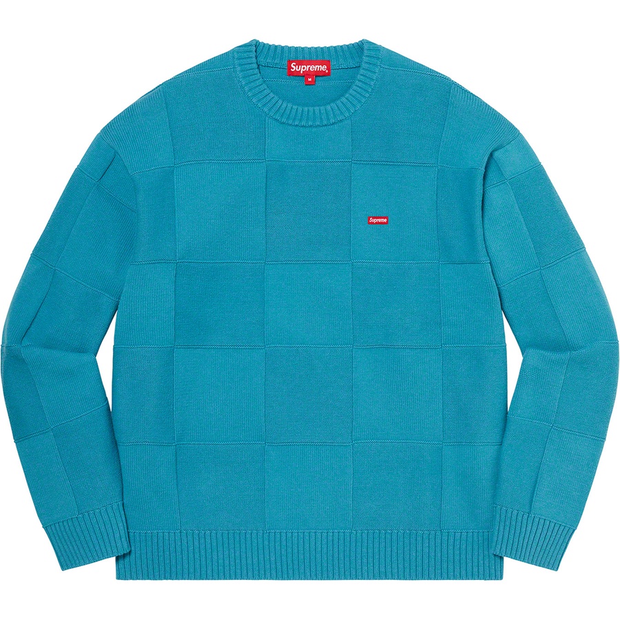 Details on Tonal Checkerboard Small Box Sweater Teal from spring summer 2021 (Price is $138)
