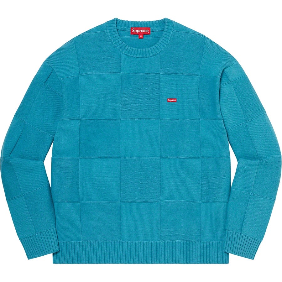 Details on Tonal Checkerboard Small Box Sweater Teal from spring summer
                                                    2021 (Price is $138)