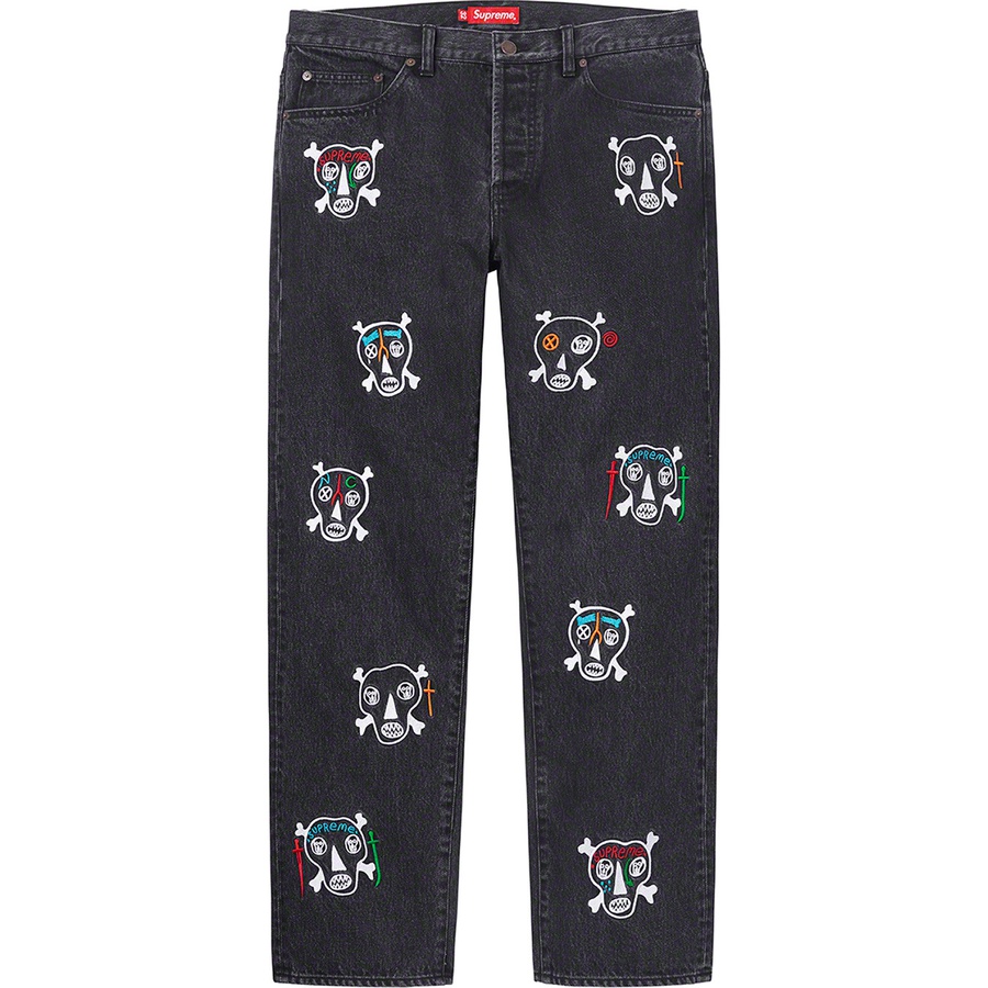 Supreme Clayton Patterson Supreme Skulls Embroidered Regular Jean (SS21) - Black - $198