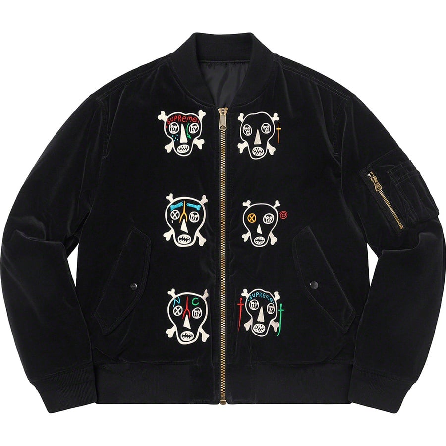 Details on Clayton Patterson Supreme Skulls Embroidered Velvet MA-1 Black from spring summer
                                                    2021 (Price is $398)