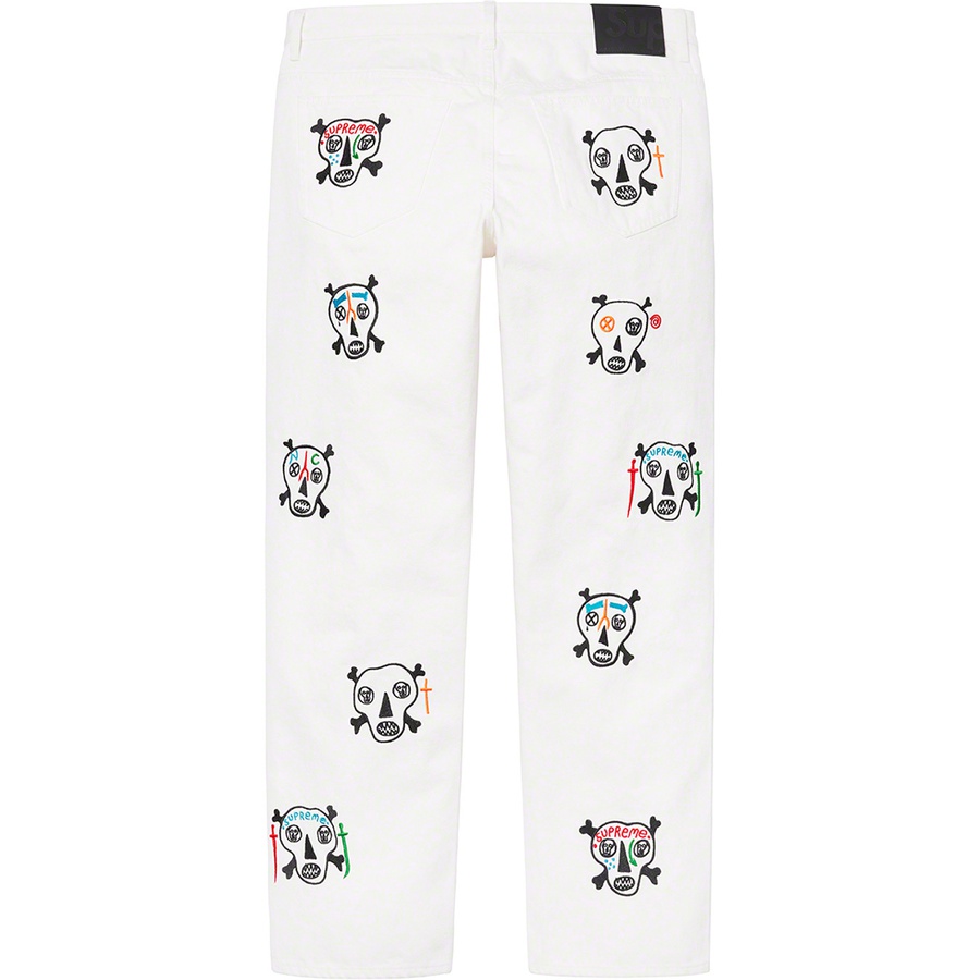 Details on Clayton Patterson Supreme Skulls Embroidered Regular Jean White from spring summer
                                                    2021 (Price is $198)