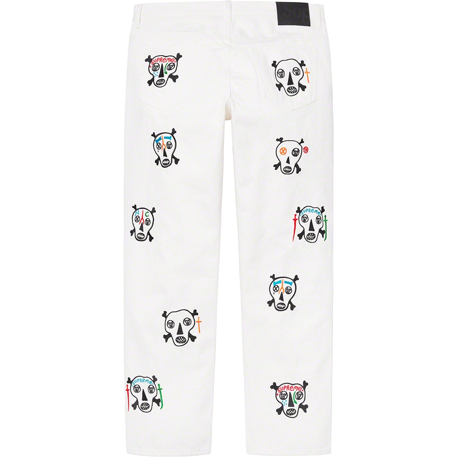 Supreme Clayton Patterson Supreme Skulls Embroidered Regular Jean (SS21) - White - $198