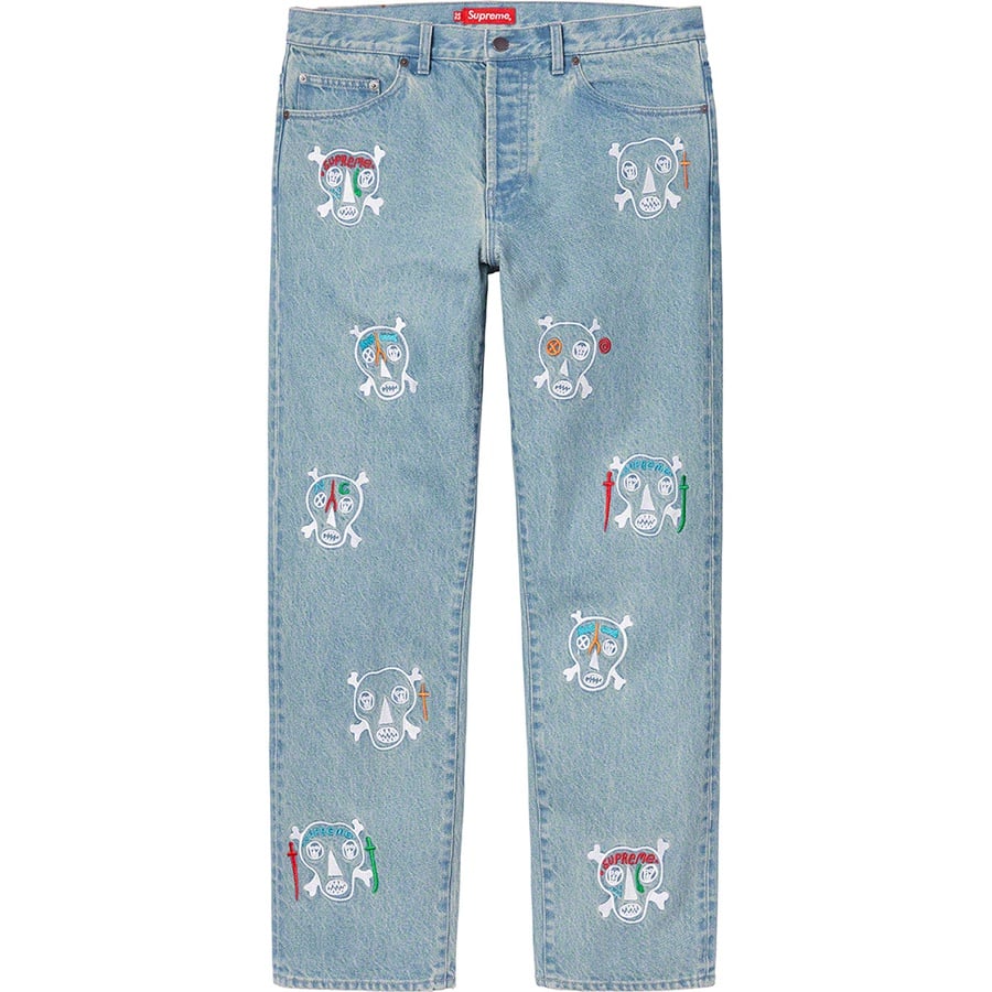 Details on Clayton Patterson Supreme Skulls Embroidered Regular Jean Blue from spring summer
                                                    2021 (Price is $198)