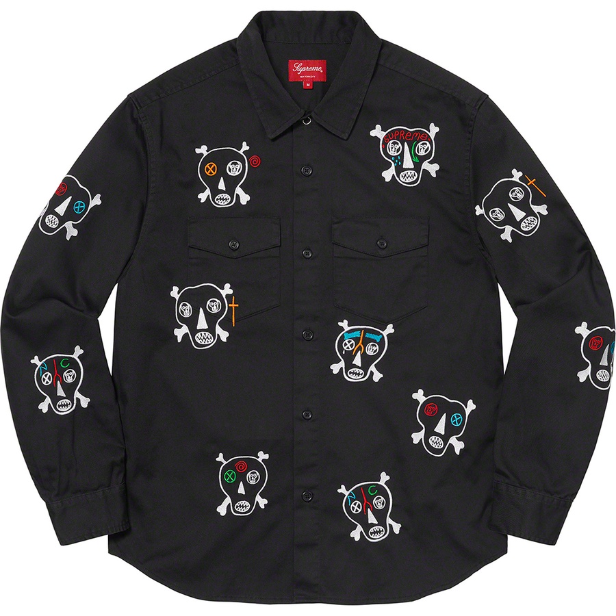Details on Clayton Patterson Supreme Skulls Embroidered Work Shirt Black from spring summer
                                                    2021 (Price is $158)