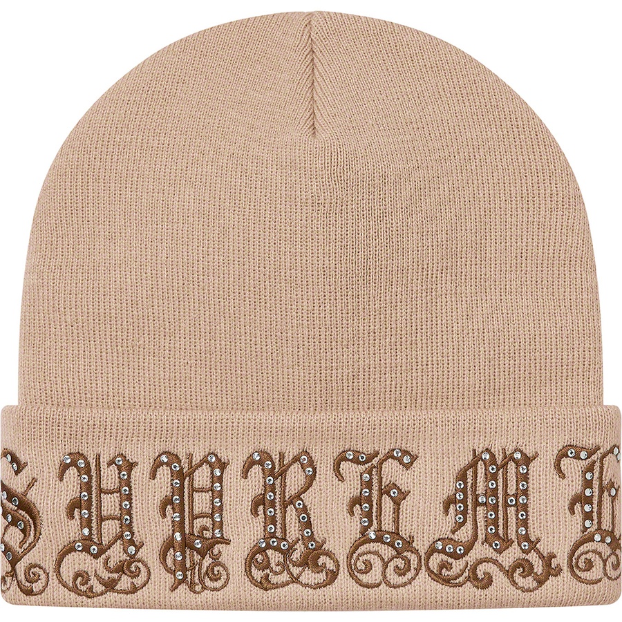 Supreme Old English Rhinestone Beanie (SS21) - Tan - $78