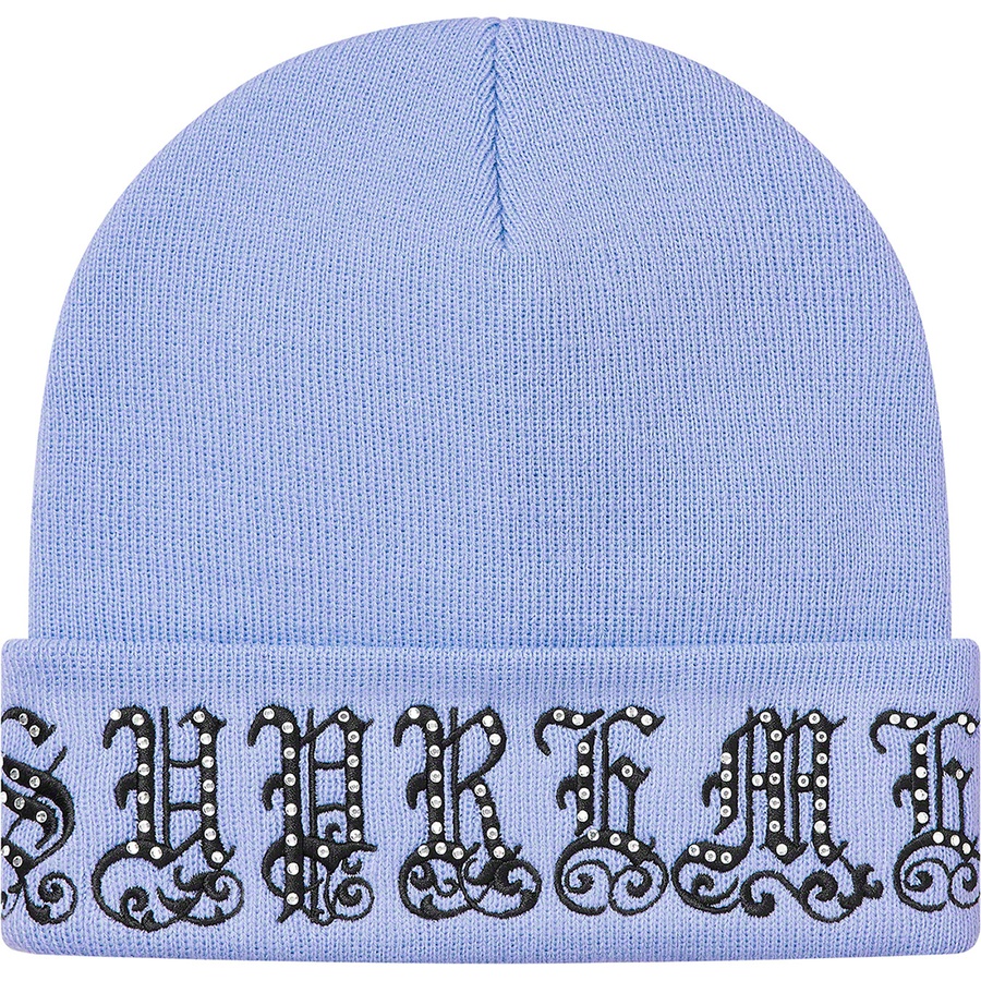 Supreme Old English Rhinestone Beanie (SS21) - Light Slate - $78