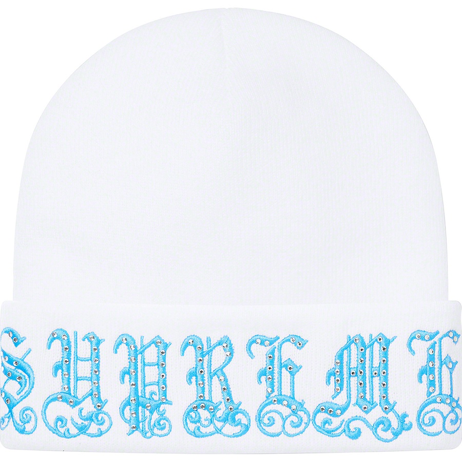 Details on Old English Rhinestone Beanie White from spring summer
                                                    2021 (Price is $78)