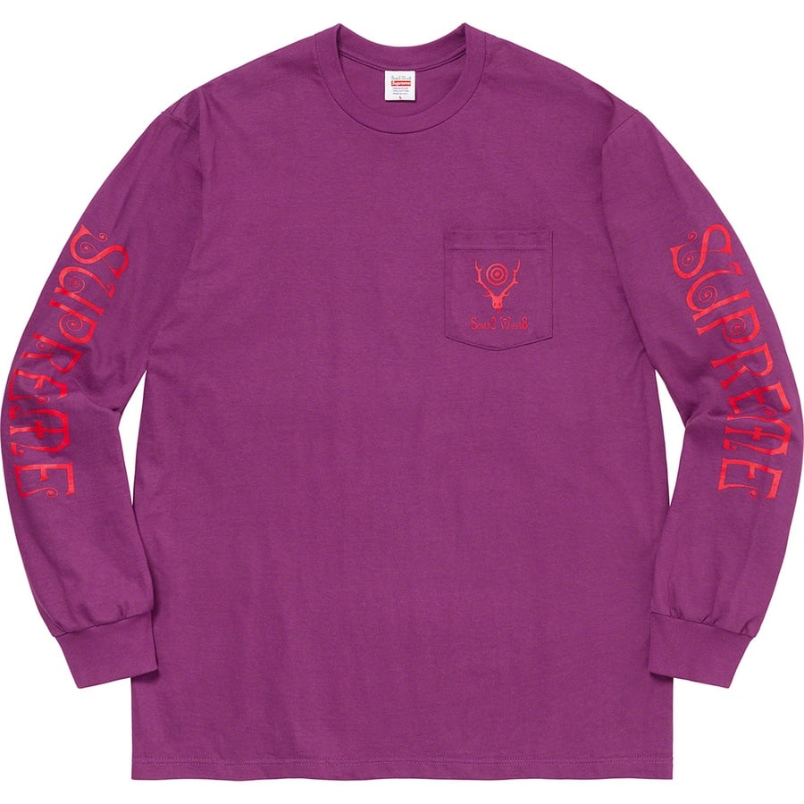 Details on Supreme SOUTH2 WEST8 L S Pocket Tee Purple from spring summer
                                                    2021 (Price is $60)