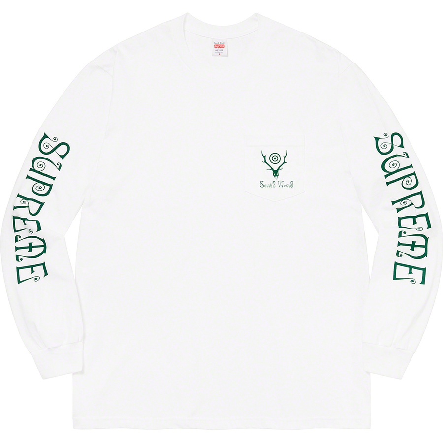 Details on Supreme SOUTH2 WEST8 L S Pocket Tee White from spring summer 2021 (Price is $60)